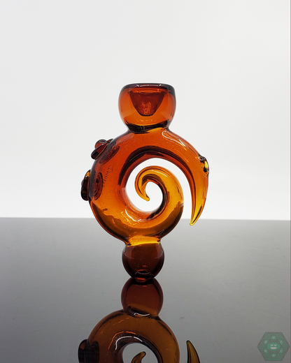 Handcrafted Jon E Walker Spiral Onie, a 3.5-inch dichroic glass chillum with a unique twist design, available in Amber/Green and Green options