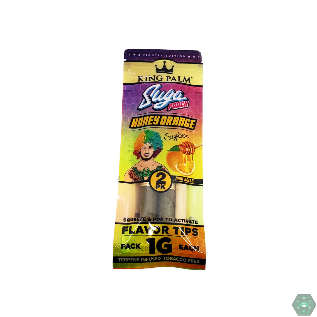 King Palm 2pk Mini Rolls infused with real fruit terpene flavors, for an exotic and enhanced smoking experience with smooth draws