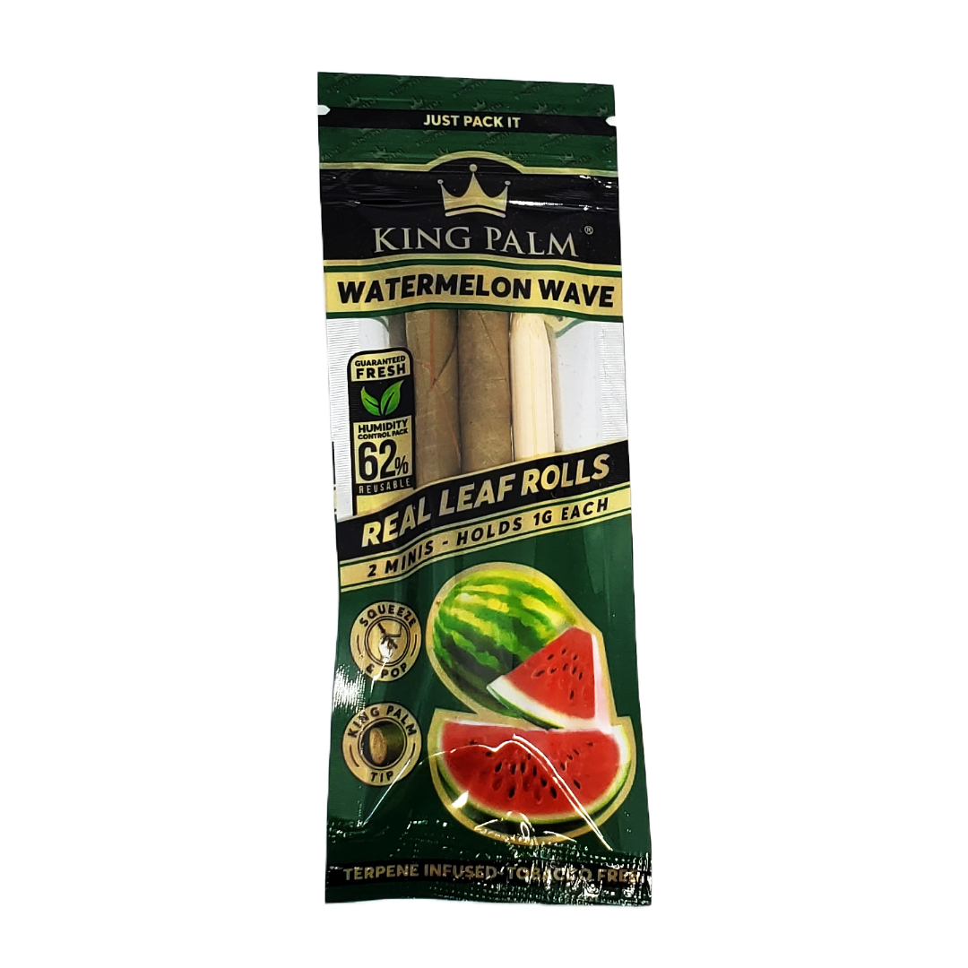 King Palm Flavored 2pk Mini's with slow-burning cordia palm leaf, offering smooth smoking with real fruit-derived terpene flavors