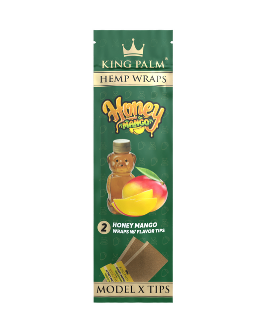 King Palm Hemp Wraps in Honey Mango flavor with a built-in corn husk filter for a sweet, smooth smoking experience.