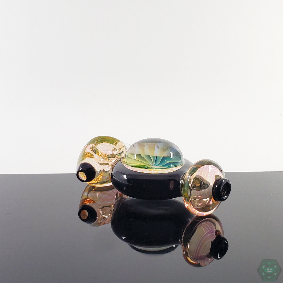 Side view of the LQL Glass Fumed Middle Disk Spoon, highlighting its ergonomic shape and balanced airflow design.