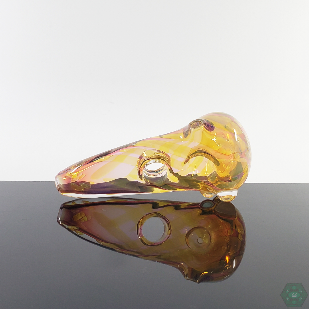 Collection of LQL Glass Fumed Multi-Section Spoons, showcasing different artistic patterns and color variations.
