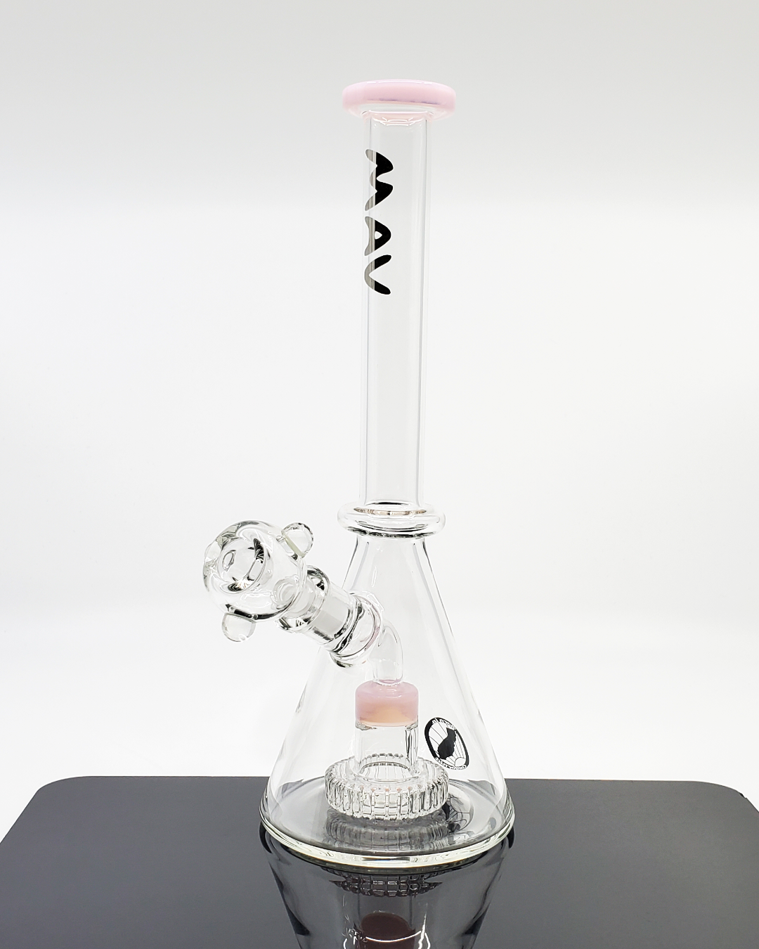 MAV Glass 11" UFO Beaker Bong featuring a 24+ hole percolator for ultra-smooth filtration. Made from durable borosilicate glass with a 14mm female joint