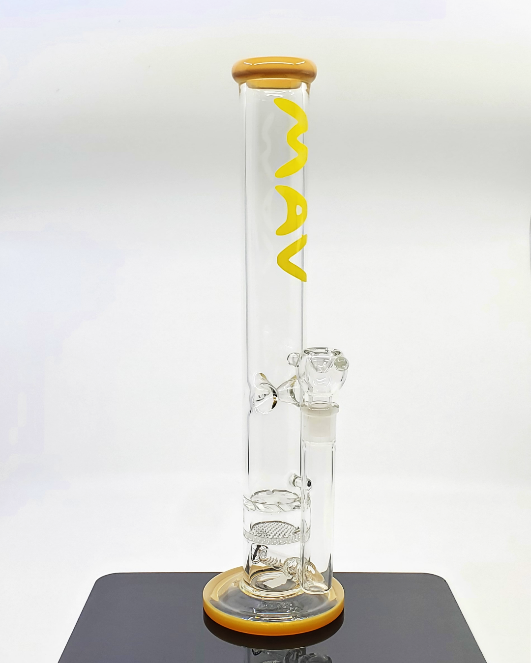 MAV Glass 16" Triple Perc Straight Tube with three percolators for enhanced filtration, ensuring smooth, clean hits and a sleek design for superior performance.