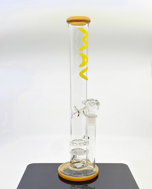 MAV Glass 16" Triple Perc Straight Tube with three percolators for enhanced filtration, ensuring smooth, clean hits and a sleek design for superior performance.