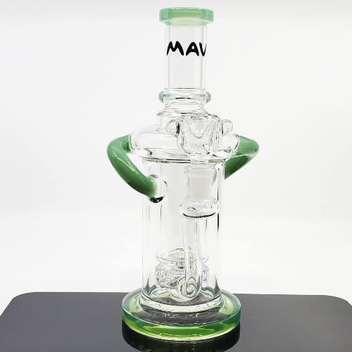 MAV Glass 9.5" Dual Uptake Incycler Bong with a 24+ hole percolator for smooth and filtered hits. Compact design with a 14mm female joint.