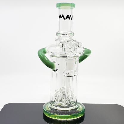 MAV Glass 9.5" Dual Uptake Incycler Bong with a 24+ hole percolator for smooth and filtered hits. Compact design with a 14mm female joint.