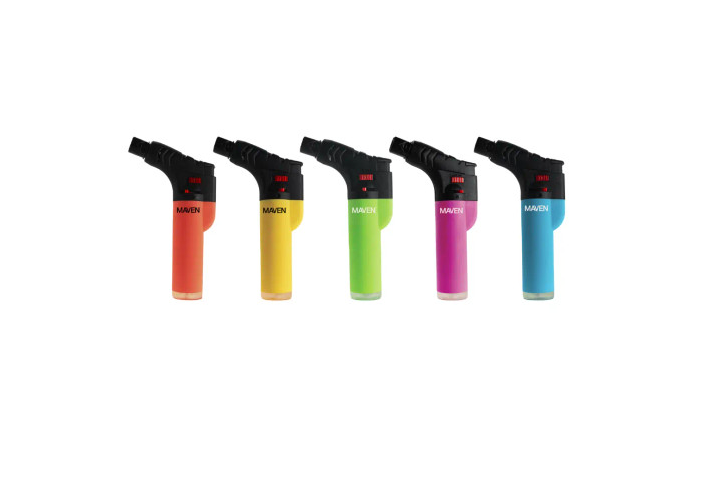 Maven Slim Neon Pocket Lighter in Blue, offering a slim profile and bright neon color for easy access and use.