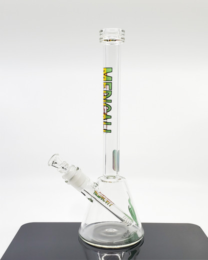  Side view of the Medicali Glass Bell Beaker, showcasing its unique bell shape and smooth draw design, offering an aesthetic and functional smoking experience.
