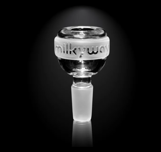 Milkyway Glass 14mm Orbit Bowl, featuring sandblasted grip for ease of handling and secure placement on your bong or waterpipe.