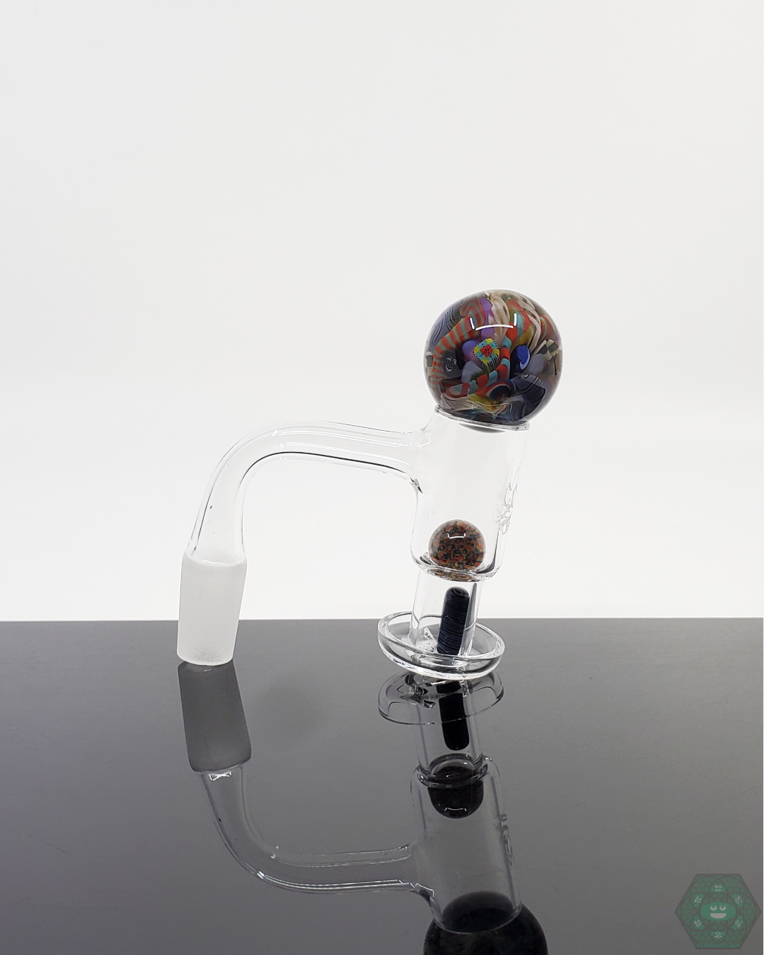 Millennium Glass Slurper Set Sec 1, a premium artisanal set designed for 20-25mm quartz nails, includes terp valve, marble, and terp pearls for balanced vapor control.