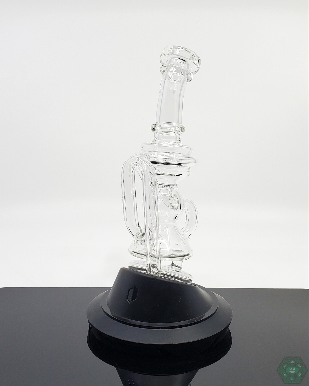 Detailed view of the Mini Recycler Puffco Attachment, emphasizing its sleek design and functionality.