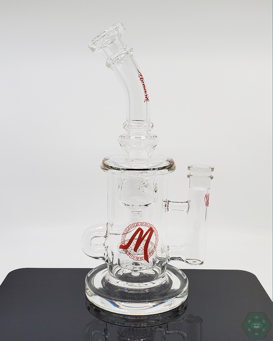 Monark Glass 11" Heavy Incycler featuring a 24+ hole honeycomb disc perc, 14MM female 90-degree joint, and durable glass construction.