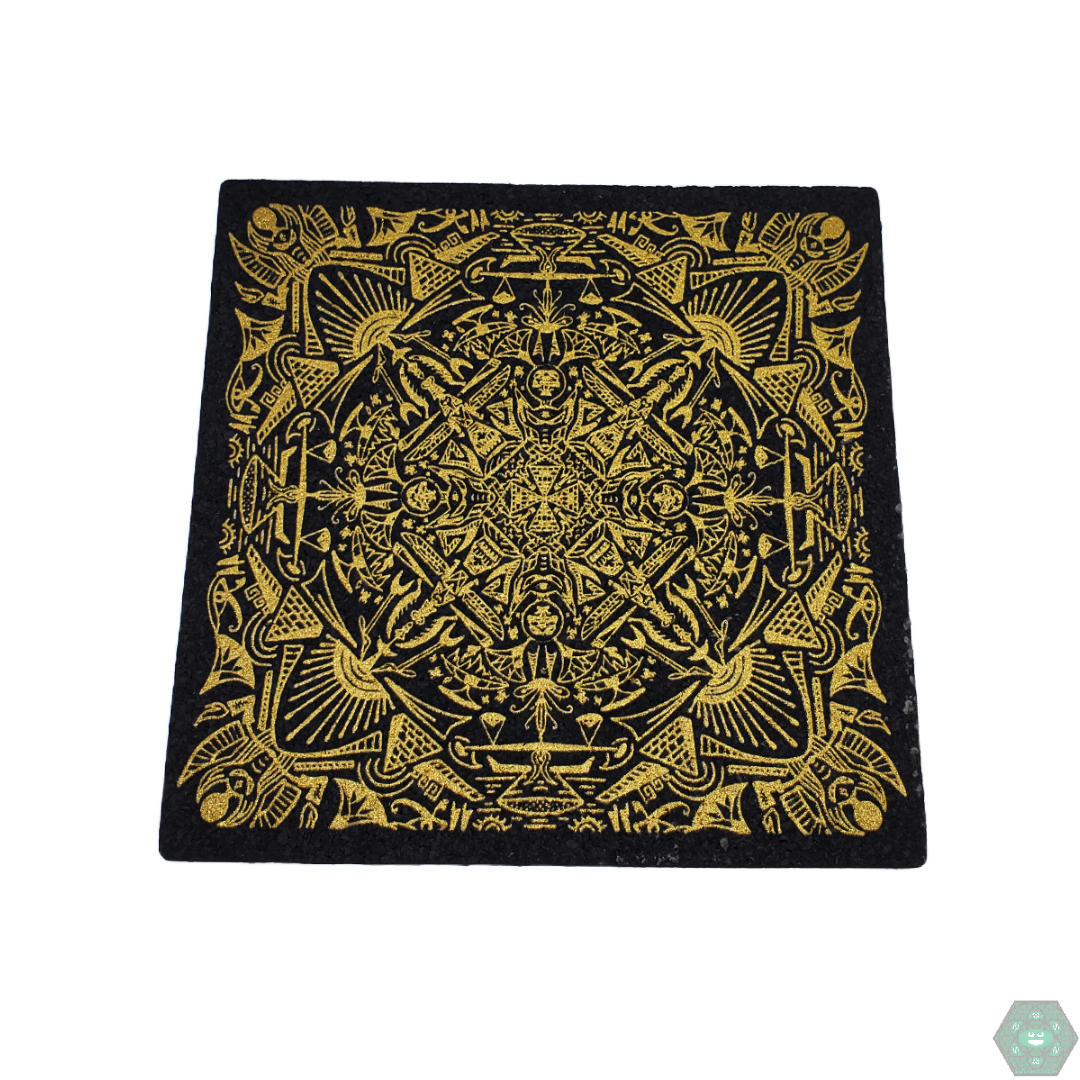 Mood Mats 11.5" Green T large protective glass mat with artistic design, providing a durable, eco-friendly surface for secure glassware placement.