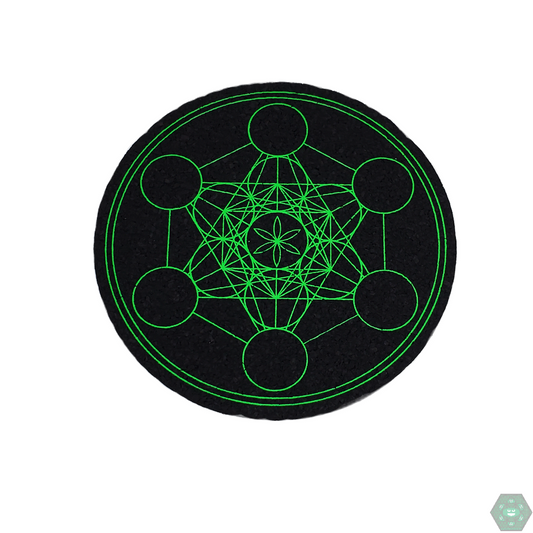 Mood Mats 8-inch Roswell Metatron with intricate design, made from recycled neoprene for heat protection and surface shielding