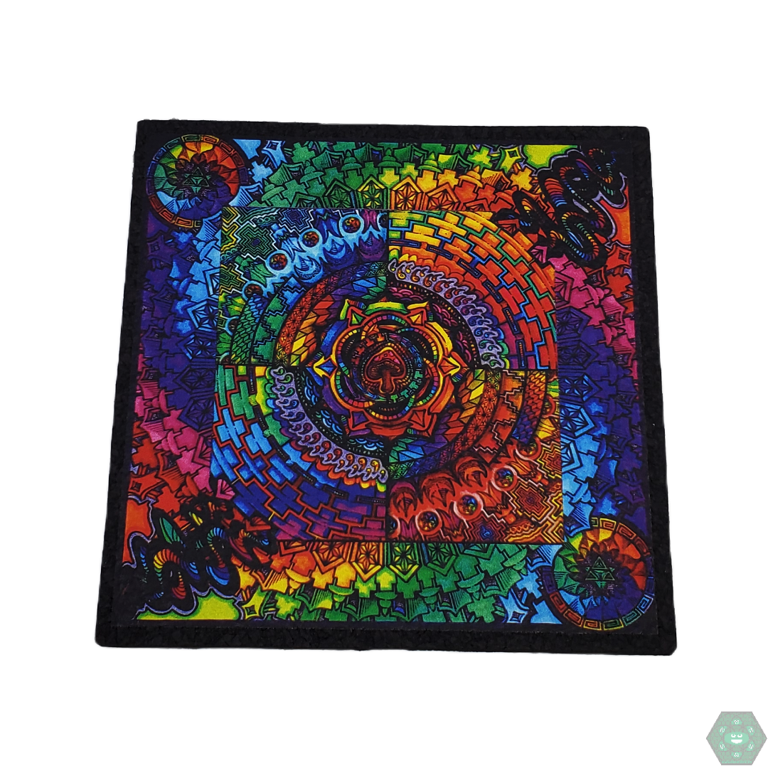 Mood Mats 8” Dennis Kwade premium artistic glass mat, featuring a unique design and eco-friendly construction for stylish and secure glassware protection.
