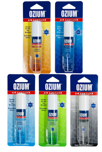 OZIUM Air Sanitizer Spray 0.8oz, sanitizes and deodorizes the air by reducing bacteria and germs for fresh-smelling spaces.