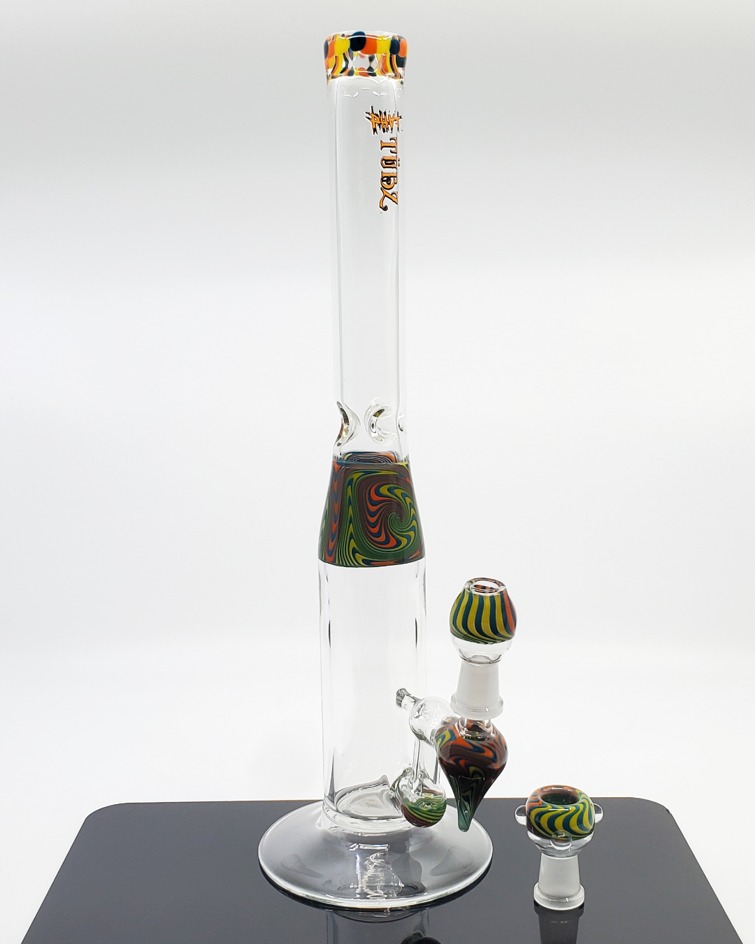 Phat Tubz 14" Wig Wag Straight Tube Bong with a vibrant wig wag design for enhanced filtration, providing smooth, flavorful hits and durability.