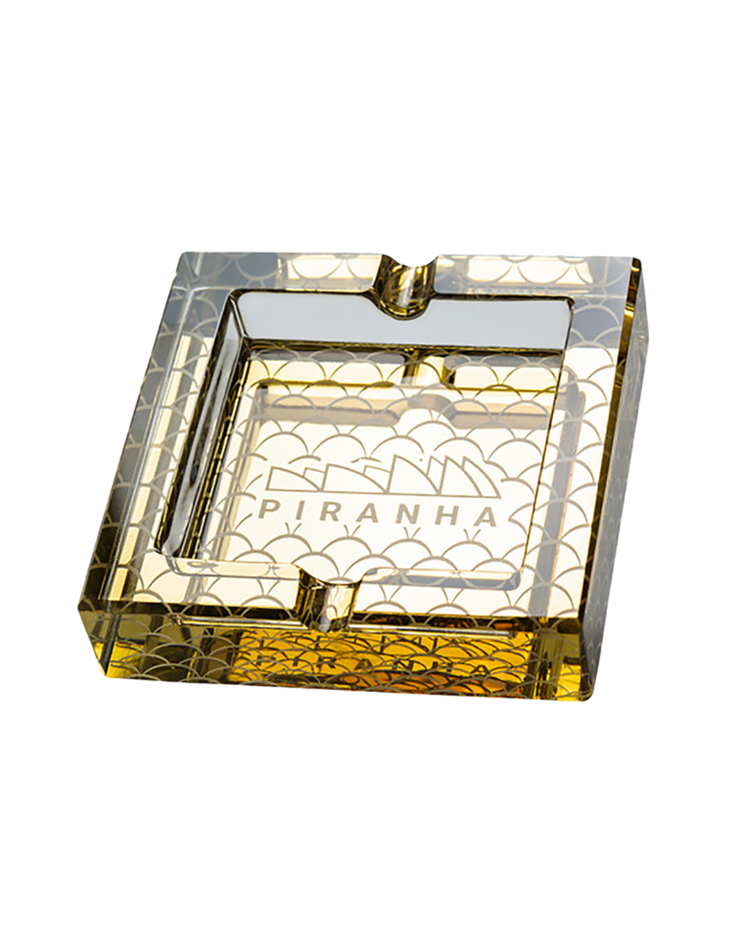 Piranha square glass ashtray with a heavy-duty, durable design, featuring a sleek and easy-to-clean surface for long-lasting use