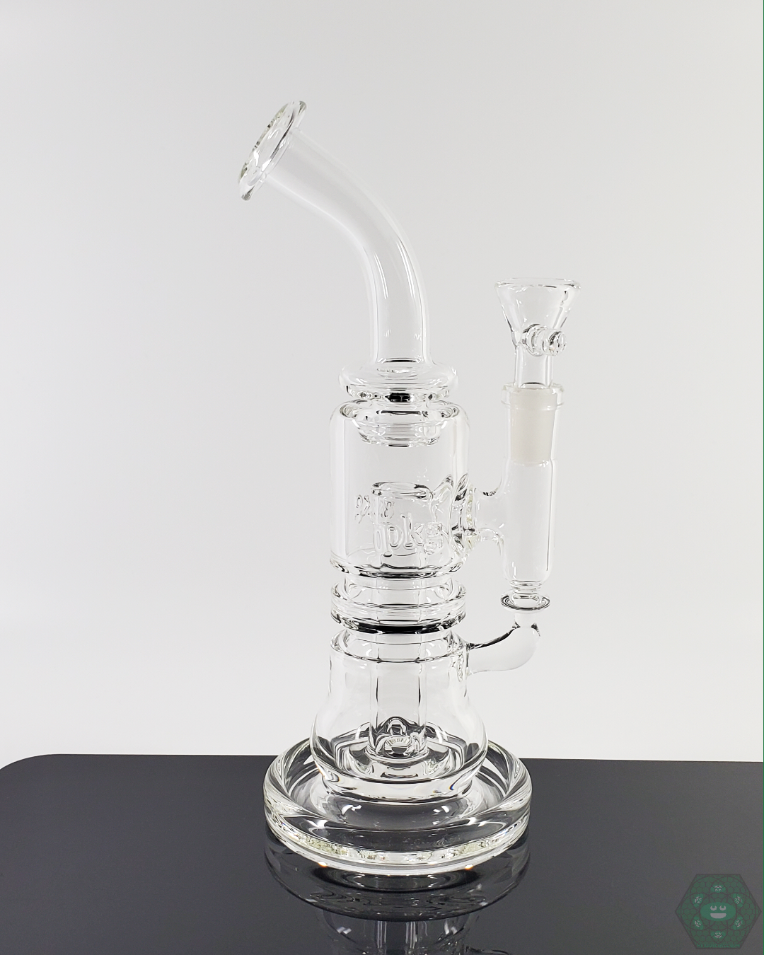 PKG 45MM 2-Hole Reclaim Rig designed for efficient dabbing and concentrate reuse, crafted from durable glass for smooth airflow