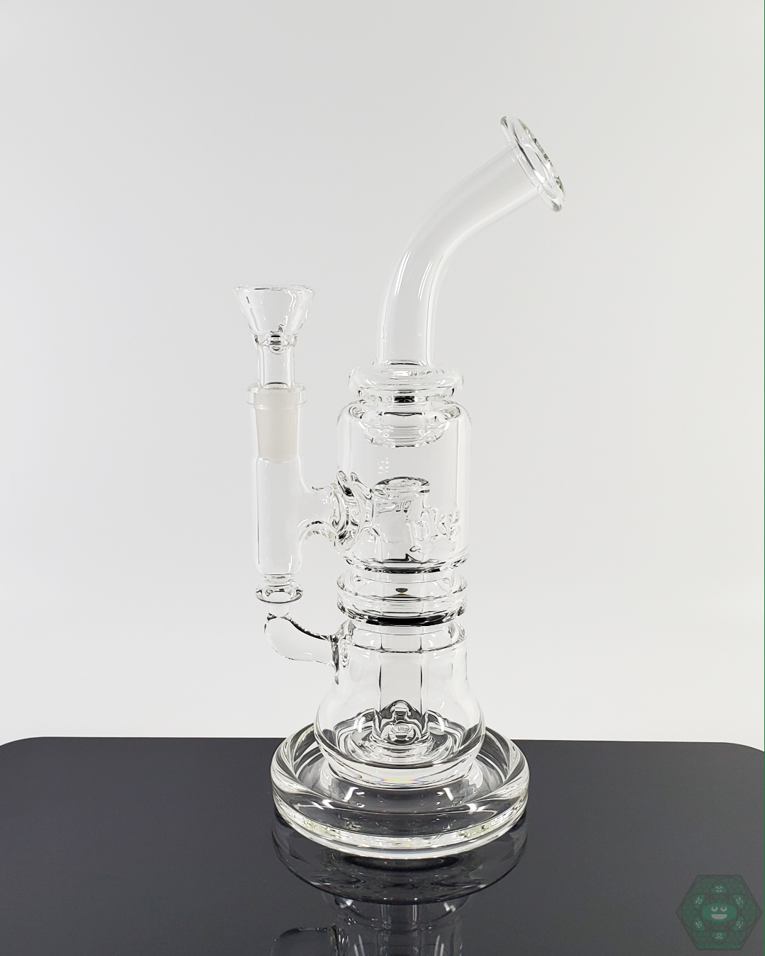 PKG 45MM 2-Hole Reclaim Rig with durable glass construction, easy to clean, and ideal for efficient concentrate reuse