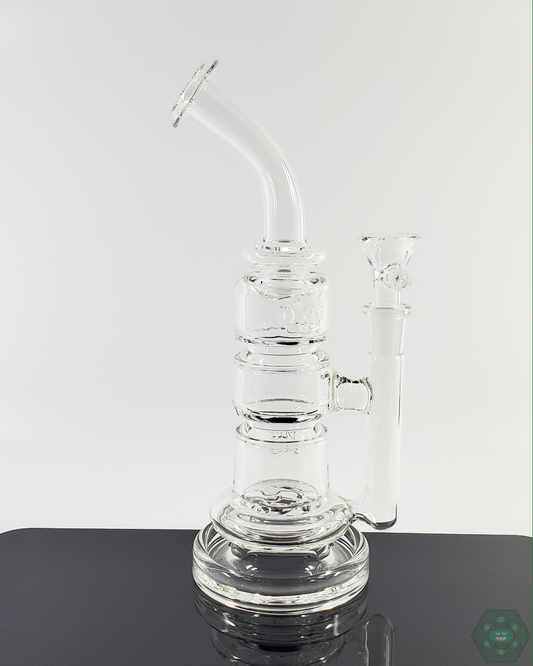 PKG 45mm Rig with 3-hole design for smooth airflow, perfect for concentrates and oils with high-quality glass construction