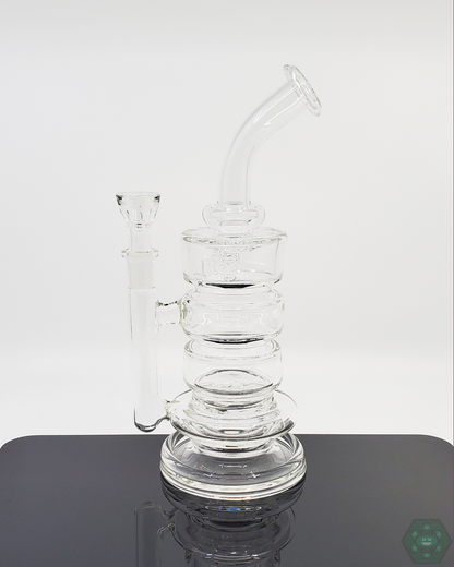PKG 60mm Rig with dual 3-hole design, offering optimized airflow, smooth vapor pulls, and premium glass construction for durability