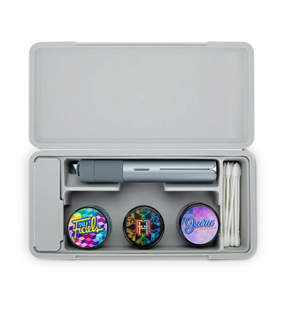 Puffco Pivot Aluminum Travel Case with a magnetic lid closure, perfect for protecting and organizing your dabbing accessories.