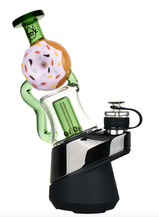 Pulsar Donut Recycler Attachment for Puffco Peak/Pro, featuring a frosted sprinkle donut centerpiece diffuser and a dome percolator for smooth vapor diffusion, designed for a premium dabbing experience with Puffco eRigs.