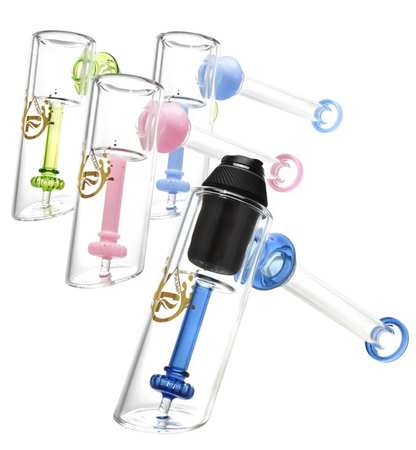 Pulsar Hammer Bubbler for Puffco Proxy - 11-inch borosilicate glass attachment with disc percolator and colorful accents. Features Pulsar splash logo and water filtration for smoother dabs.