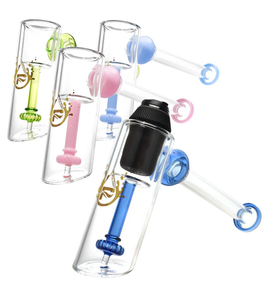 Pulsar Hammer Bubbler for Puffco Proxy - 11-inch borosilicate glass attachment with disc percolator and colorful accents. Features Pulsar splash logo and water filtration for smoother dabs.
