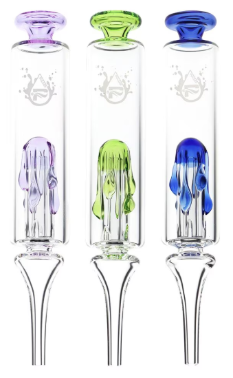 Pulsar Honey Drip Glass Dab Straw – 7.5-inch bubbler dab straw with dome perc and honey drip decoration, made of durable borosilicate glass. Available in assorted colors, includes integrated tip for smooth dabbing.