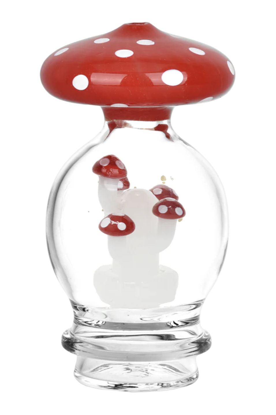  Pulsar Mushroom Mayhem Attachment, designed with a red mushroom colony and circular percolator, perfect for smooth, cool hits with Puffco Peak/Pro.

