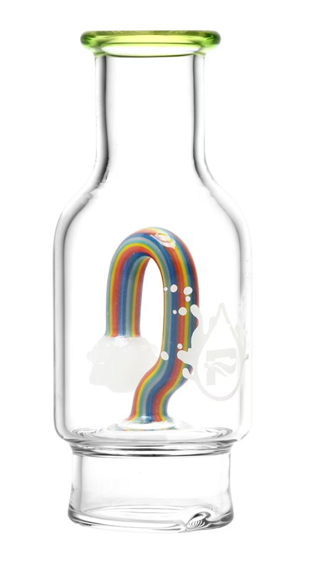 Pulsar Rainbow Resilience Bottle Shaped Glass Attachment for Puffco Peak/Pro, crafted with a looped rainbow percolator for filtered bliss.