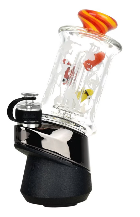 Pulsar Skateboard Glass Attachment for Puffco Peak/Pro, featuring a UFO percolator and skateboard-themed design for enhanced vapor filtration.

