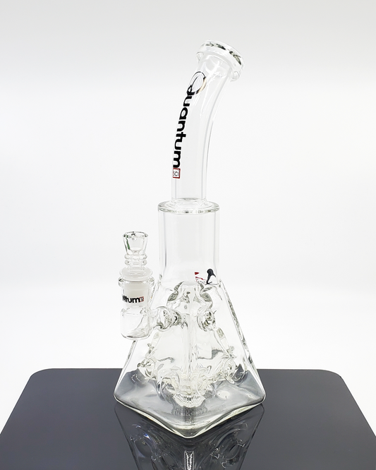  Side view of the Quantum Sci 12" Imperial Pyramid Beaker Bong, showcasing its striking design and high-quality glass construction for optimal performance.