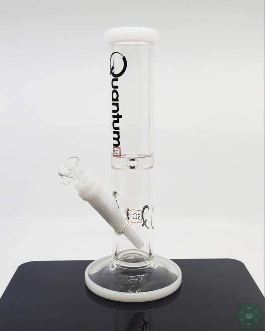Quantum Sci Glass 12-inch Straight Tube with 6-hole perc and color accents, featuring a 14MM female 45-degree joint
