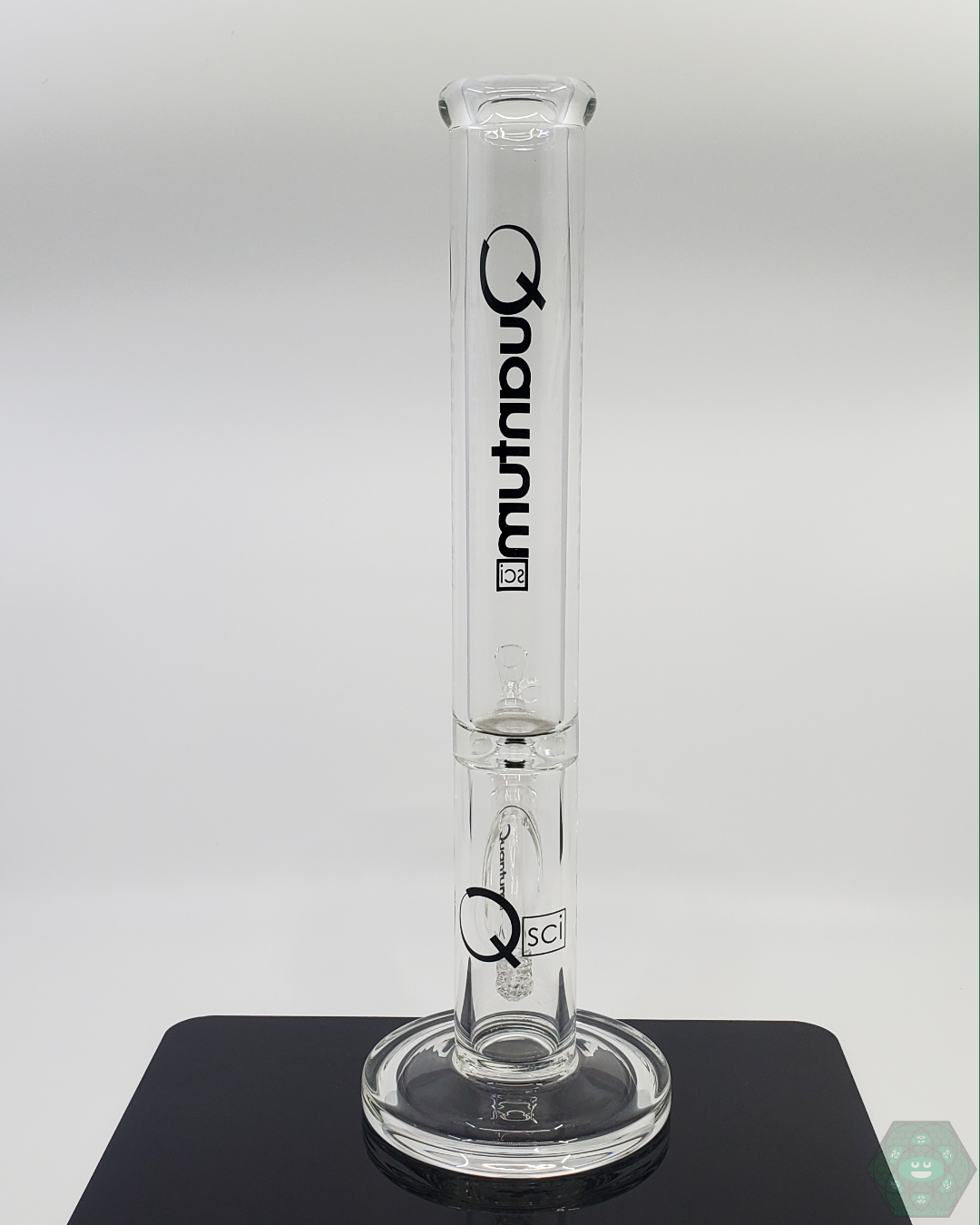 Durable 16-inch Quantum Sci Glass Straight Tube Bong with heavy-duty 9mm glass and high-performance 22-hole perc