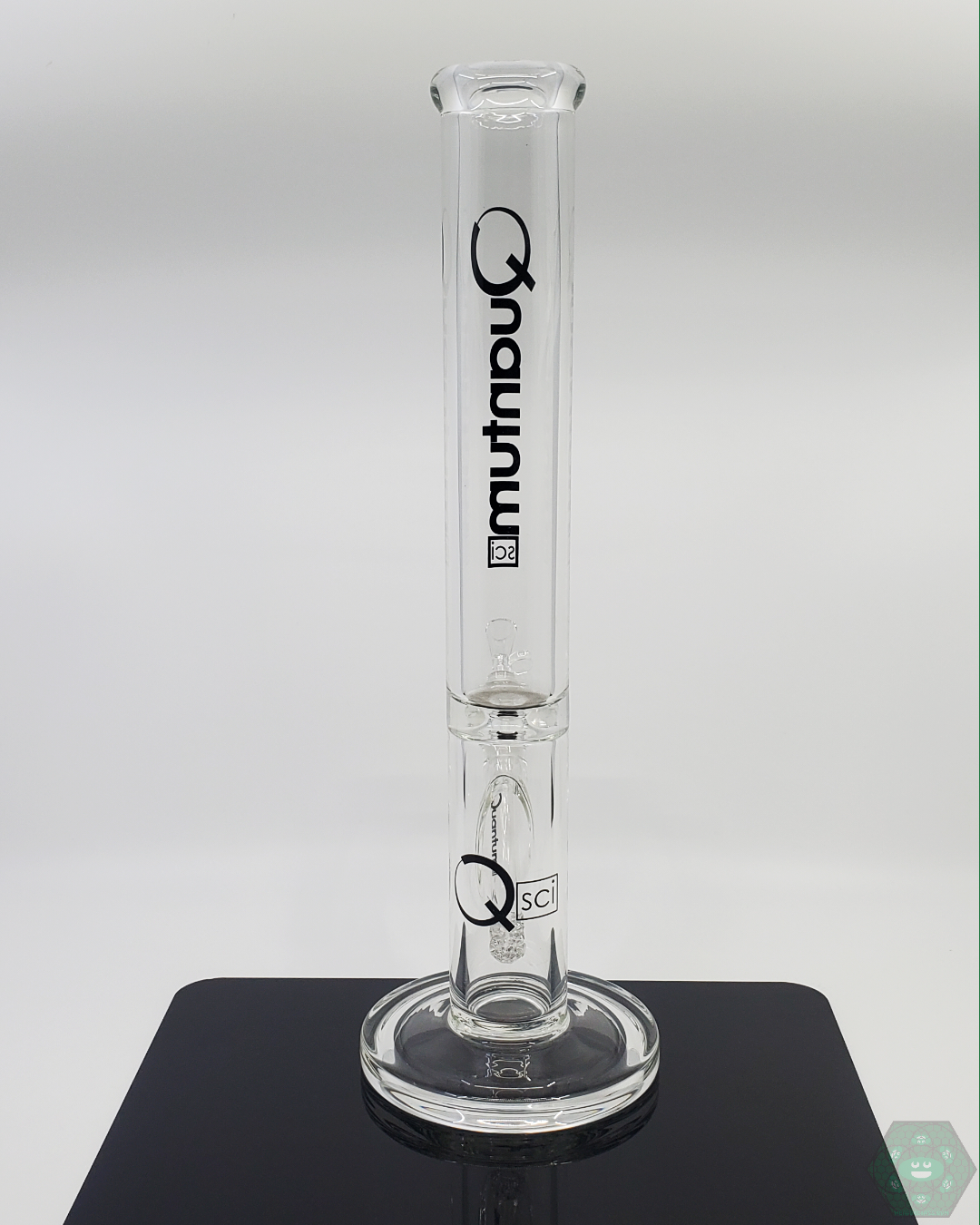 Durable 16-inch Quantum Sci Glass Straight Tube Bong with 9mm thick glass and precision 22-hole perc for superior smoking experience