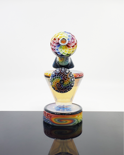 Rainbow Dot Work 10mm Rig: The RL Dots Rainbow Talus showcases vibrant rainbow-colored dot work in a functional 10mm dab rig design, ideal for enthusiasts seeking a unique and colorful piece.