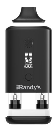  Close-up of Randy's Inspo Dual Vaporizer, highlighting its 650mAh battery and adjustable voltage settings for a customizable vaping experience.