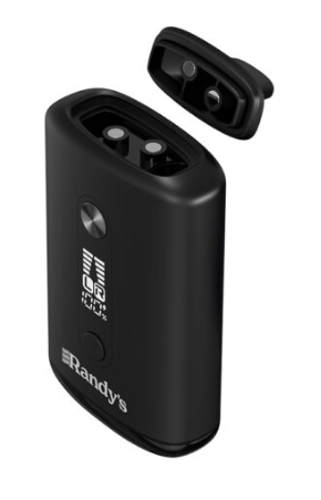  Randy's Inspo Dual Vaporizer in hand, showcasing its ergonomic design and sleek build, perfect for using up to two cartridges at once.