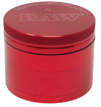 Close-up of the RAW x Hammercraft 4 Piece 2.5" Grinder, highlighting its smooth grind performance and durable aluminum build.