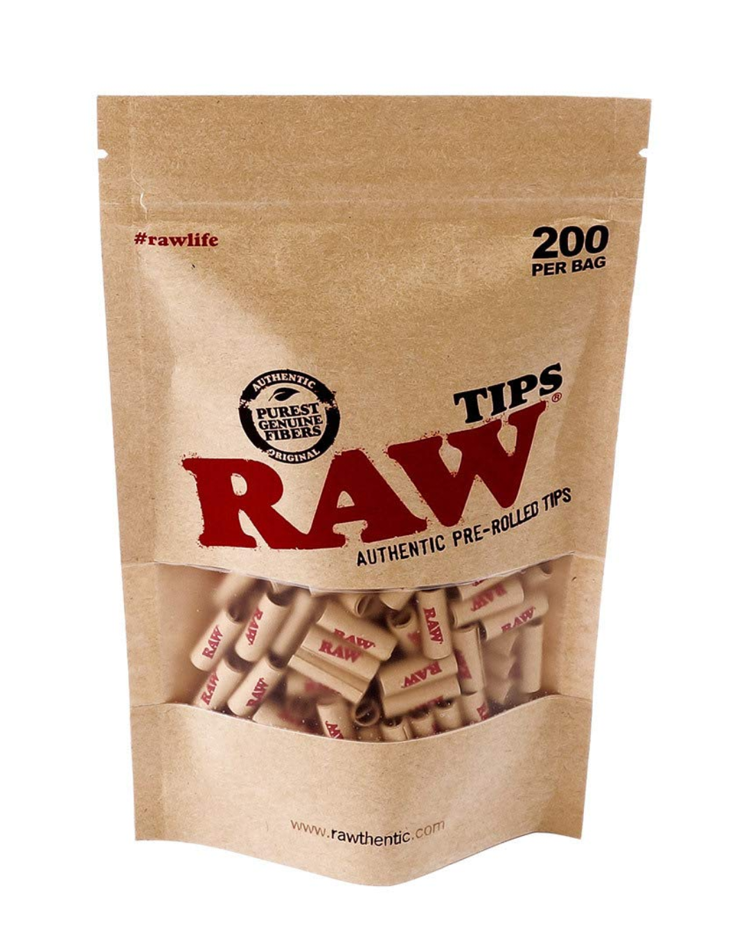 RAW Pre-Rolled Tips (200ct) in an unbleached, chlorine-free design, providing convenience and purity for an enhanced smoking experience.