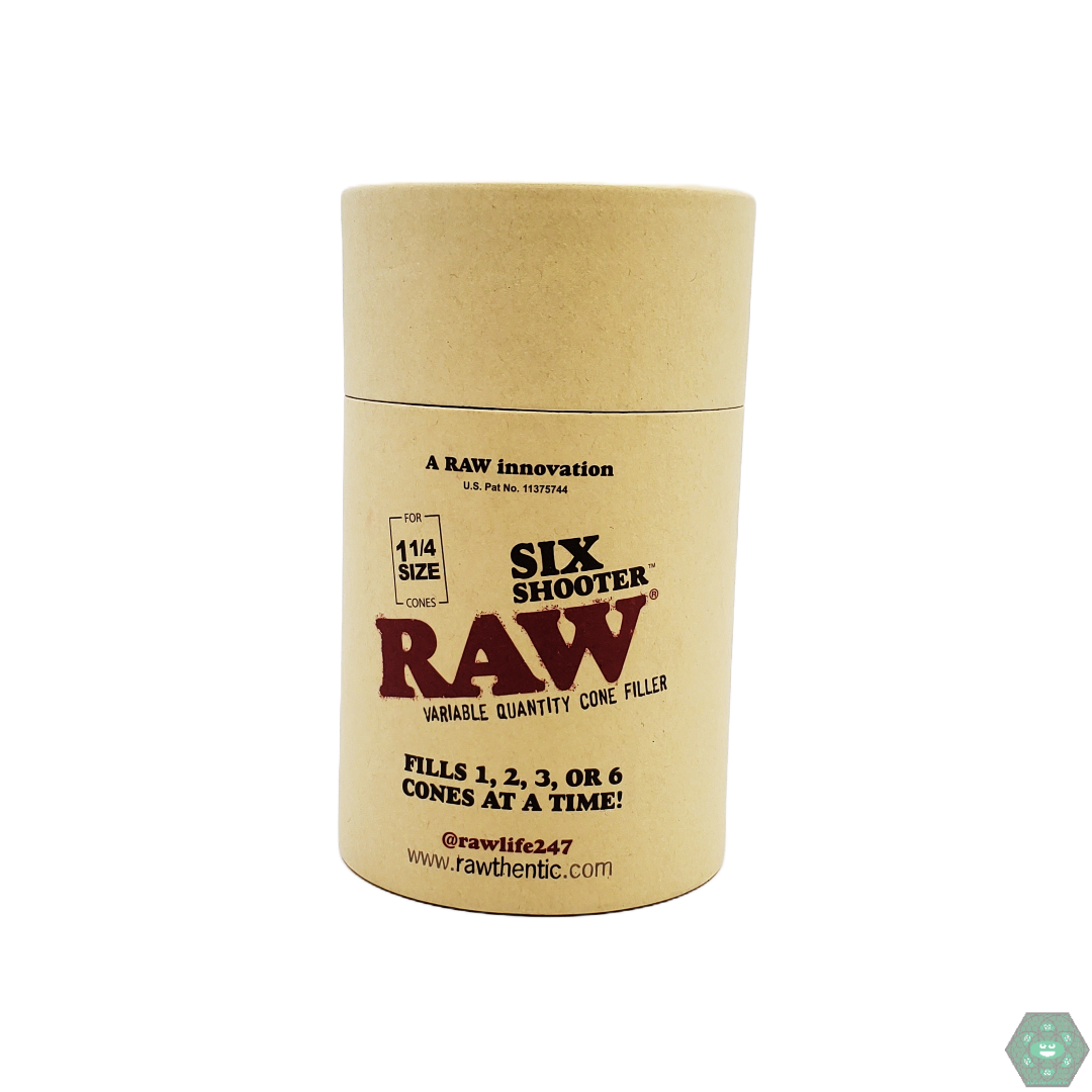 RAW Six Shooter Cone Filler, a fast and easy tool for packing up to six pre-rolled cones simultaneously, perfect for group sessions