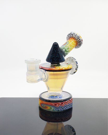  RL Dots Rainbow Talus, a 10mm dab rig featuring vibrant dot work in a rainbow pattern, combining eye-catching color with functional design, perfect for enthusiasts looking for a unique and colorful addition to their collection.