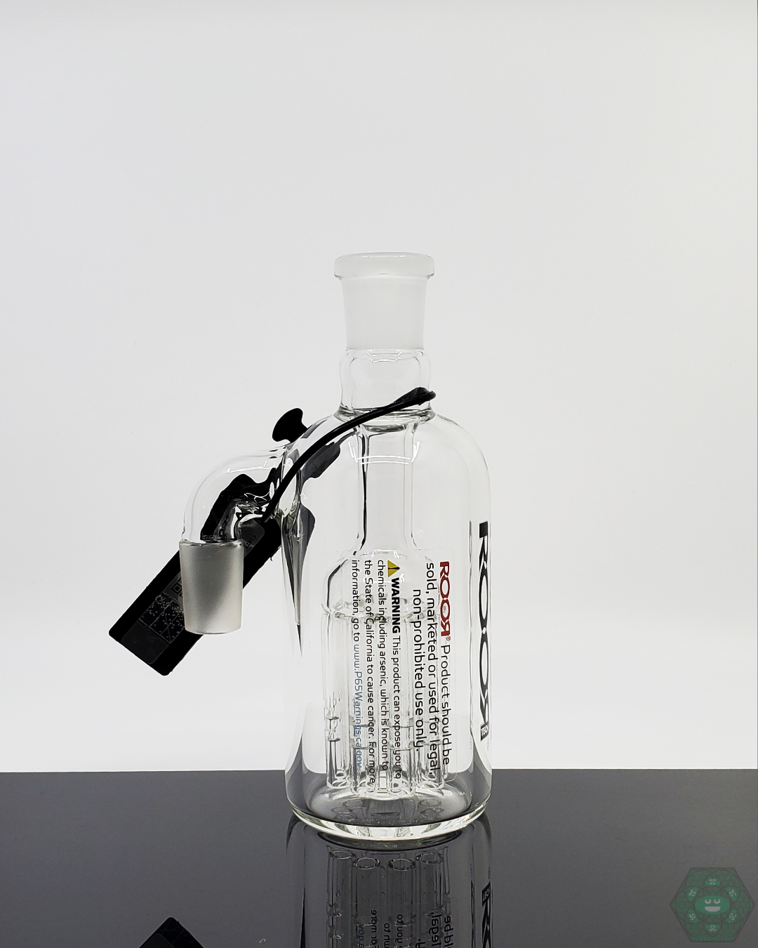 ROOR Glass 18mm Tree Arm Ash Catcher with superior filtration, designed to capture ash and keep your rig cleaner for smoother hits.