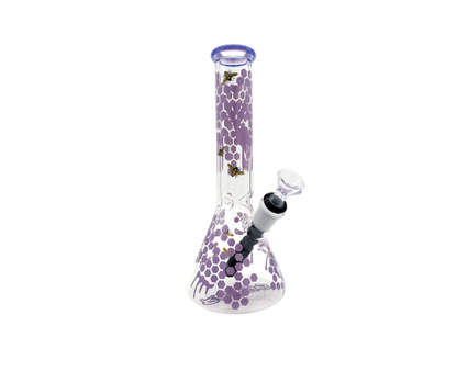 Ruckus Glass 10" Bee-Beaker in colorful designs, perfect for those looking to enhance their smoking setup with style and functionality.