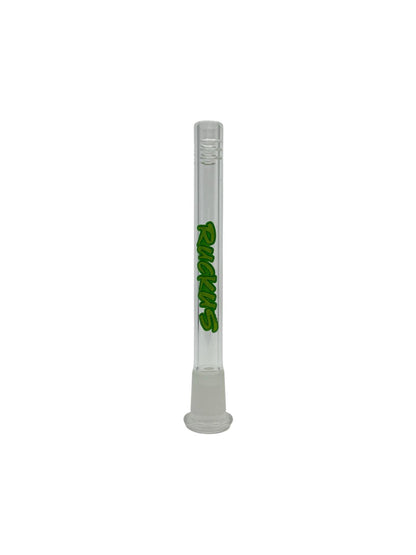  Close-up of the Ruckus Glass 5" Downstem, highlighting its high-quality craftsmanship and airflow slits.