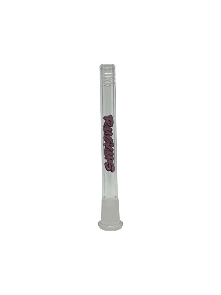 Ruckus Glass 5" Downstem held in hand, demonstrating its size and sturdy construction.